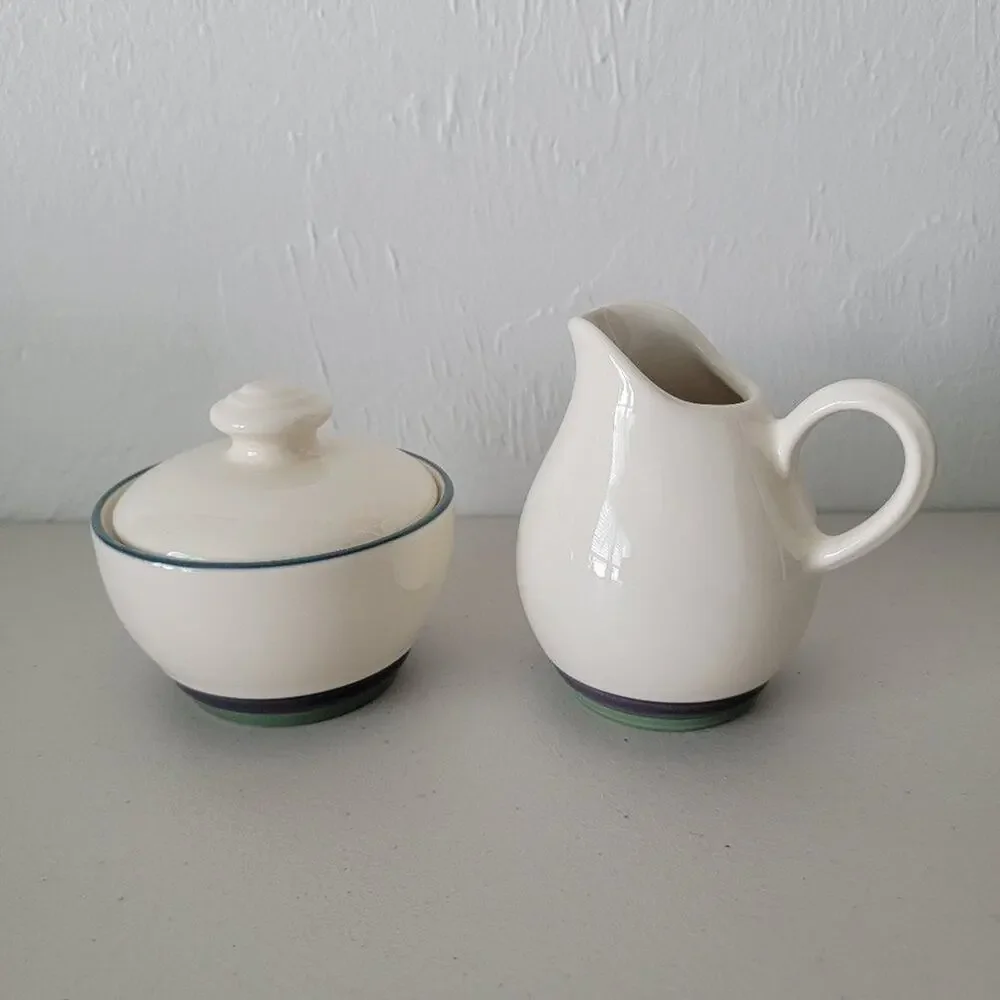 Pfaltzgraff Ocean Breeze Sugar Bowl with Lid and Creamer Pitcher Set Blue Teal
